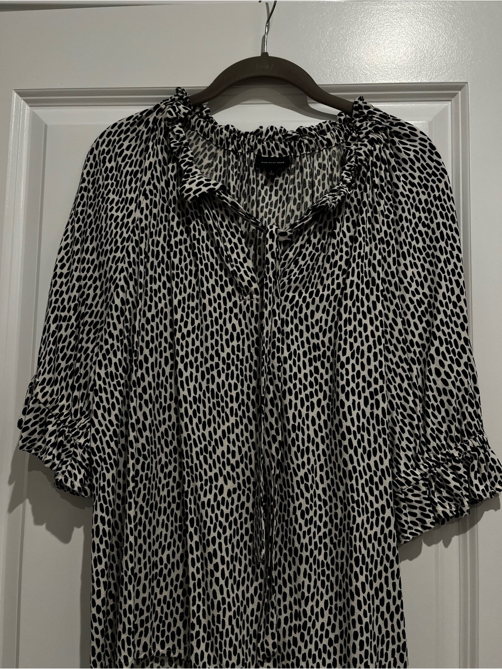 Who What Wear Black and White Dot-Print Blouse